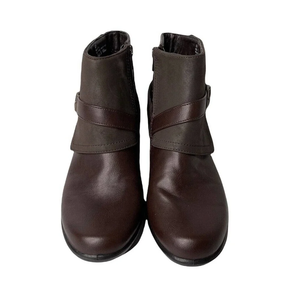 NEW Womens Easy Street Amanda Buckle Faux Brown Leather Ankle Boots Booties Sz 7 - Picture 8 of 10